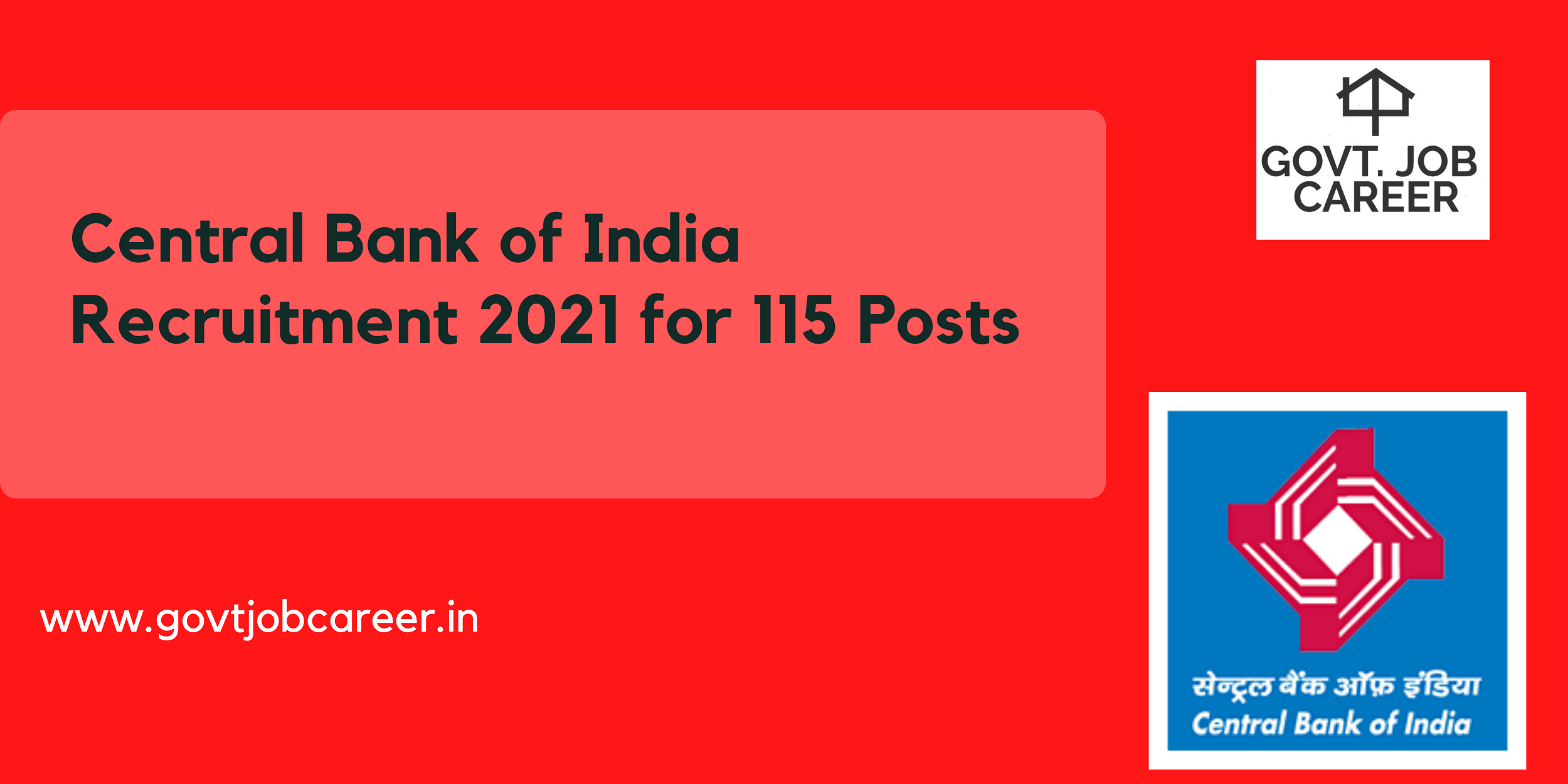 Central Bank of India Recruitment 2021 for 115 Posts